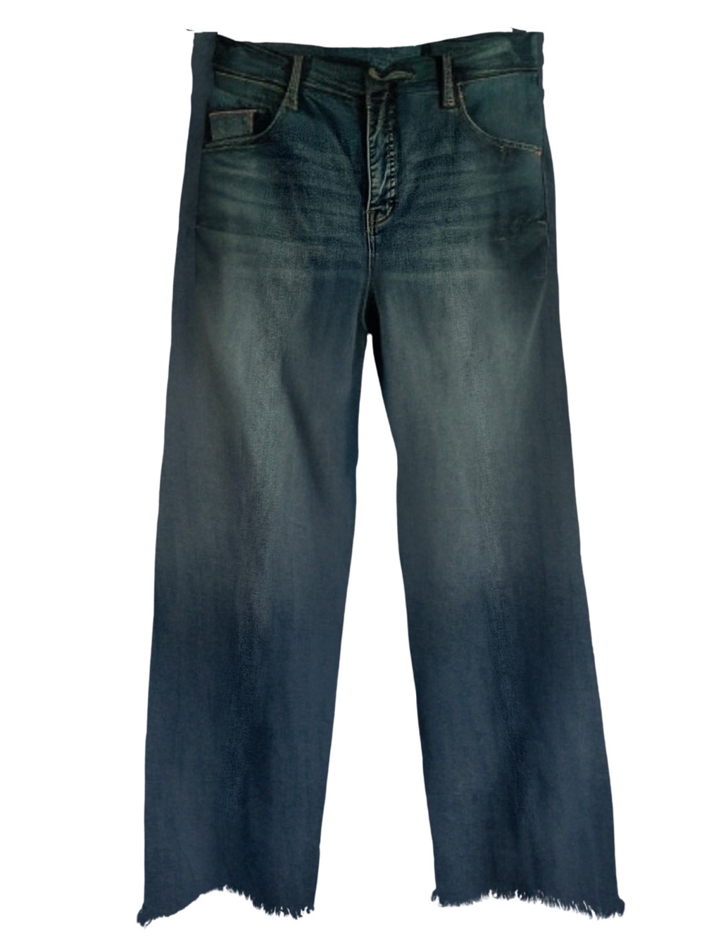 Risen Relaxed Dark Indigo Jeans Casual Wide Leg Frayed Hem Women 2XL Streetwear